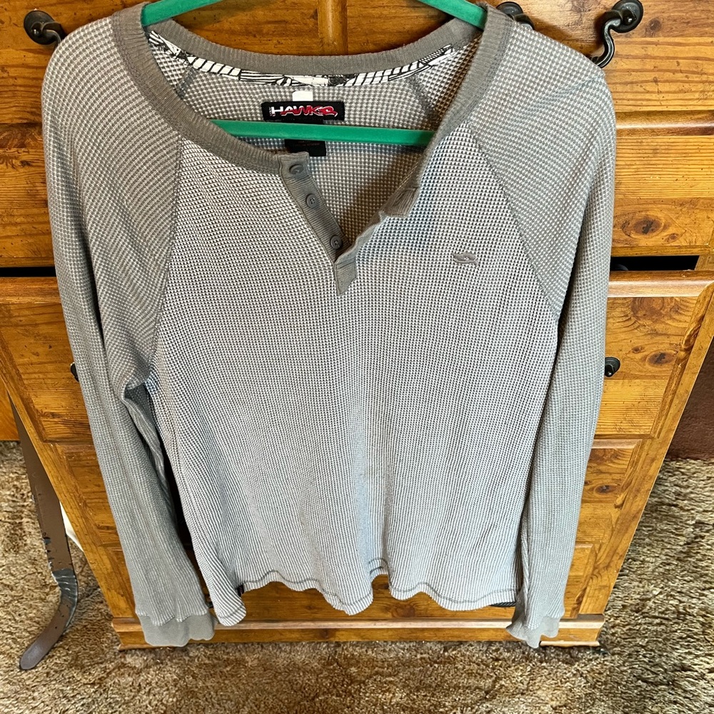 Tony Hawk Mens Gray Long Sleeve Henley Top